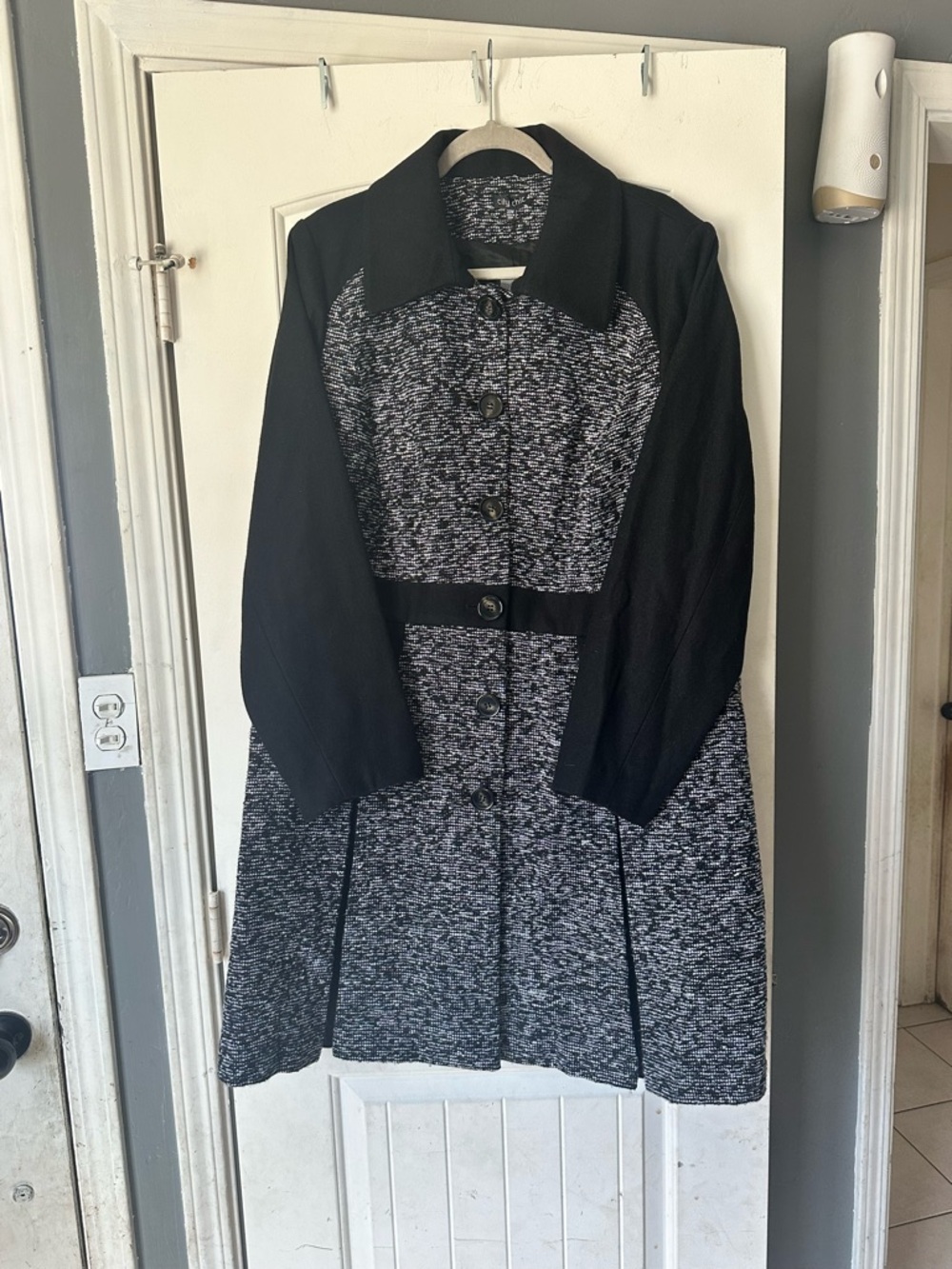 City Chic NWT Boucle Fit & Flare Coat - Black/White - 22W-Wool Blend